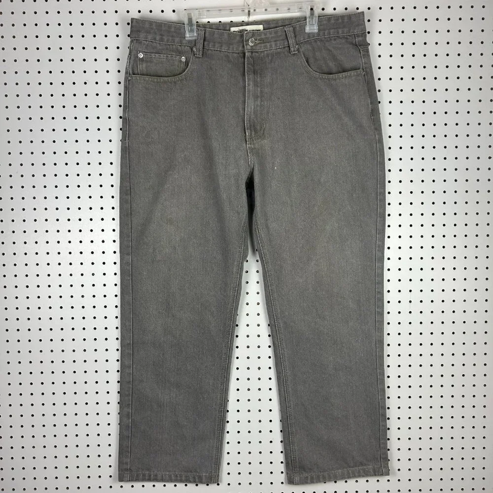 Godbody‎ Baggy 90s Jeans 40x30 Hip Hop Gray Stitched Wide Leg Streetwear Patch